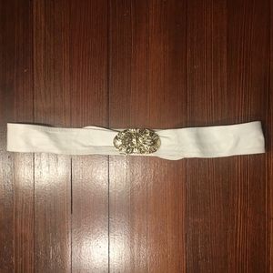 Vintage white leather belt with gold hardware.